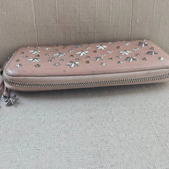 Jimmy Choo Clutch Nellie Star Studded Leather Zip Around Long Wallet Made Italy - Picture 6 of 12